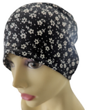 Energy Beanies - Black Creamy White Floral Print - Small / Medium and Large