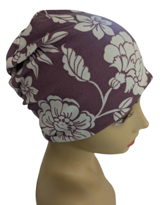 Energy Beanies - Purple Cream Floral - Small / Medium and Large