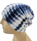 Men's Collection - Organic Bamboo - Large - Tie Dye Navy Blue - Sleep and chemo cap... Buttery soft