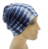 Men's Collection - Organic Bamboo - Large - Tie Dye Navy Blue - Sleep and chemo cap... Buttery soft