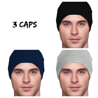 Men's Collection - 3 hats - Organic Bamboo - Black, Navy Blue, Heather Gray - Small/Medium & Large - Hello Courage | Chemo Hats - Cancer Caps - Cancer Scarves - Headcovers - Cancer Beanies - Headwear for Hair Loss - Gifts for  Cancer Patients with Hair Loss - Alopecia