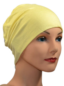 Cozy Collection - ORGANIC BAMBOO  - Pale Yellow - Small / Medium & Large - Hello Courage | Chemo Hats - Cancer Caps - Cancer Scarves - Headcovers - Cancer Beanies - Headwear for Hair Loss - Gifts for  Cancer Patients with Hair Loss - Alopecia