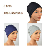 Cozy Collection - 3 hats - Luxury Organic Bamboo - Black, Gray, Navy - Small/Medium & Large - Hello Courage | Chemo Hats - Cancer Caps - Cancer Scarves - Headcovers - Cancer Beanies - Headwear for Hair Loss - Gifts for  Cancer Patients with Hair Loss - Alopecia