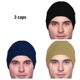 Men's Collection - 3 hats - Organic Bamboo - Black, Navy Blue, Khaki - Small / Medium and Large - Hello Courage | Chemo Hats - Cancer Caps - Cancer Scarves - Headcovers - Cancer Beanies - Headwear for Hair Loss - Gifts for  Cancer Patients with Hair Loss - Alopecia