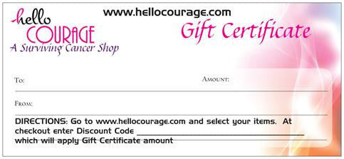 100.00 Gift Certificate - Hello Courage | Chemo Hats - Cancer Caps - Cancer Scarves - Headcovers - Cancer Beanies - Headwear for Hair Loss - Gifts for  Cancer Patients with Hair Loss - Alopecia