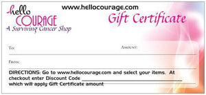 100.00 Gift Certificate - Hello Courage | Chemo Hats - Cancer Caps - Cancer Scarves - Headcovers - Cancer Beanies - Headwear for Hair Loss - Gifts for  Cancer Patients with Hair Loss - Alopecia