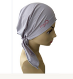 Pre-Tied Short Scarf - Light Gray with Rhinestone Pink Ribbon Awareness