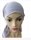Pre-Tied Short Scarf - Light Gray with Rhinestone Pink Ribbon Awareness