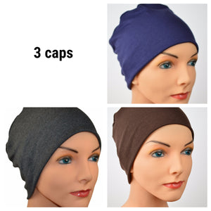 Cozy Collection - 3 hats - Navy Blue, Granite Grey, Chocolate Brown - Hello Courage | Chemo Hats - Cancer Caps - Cancer Scarves - Headcovers - Cancer Beanies - Headwear for Hair Loss - Gifts for  Cancer Patients with Hair Loss - Alopecia